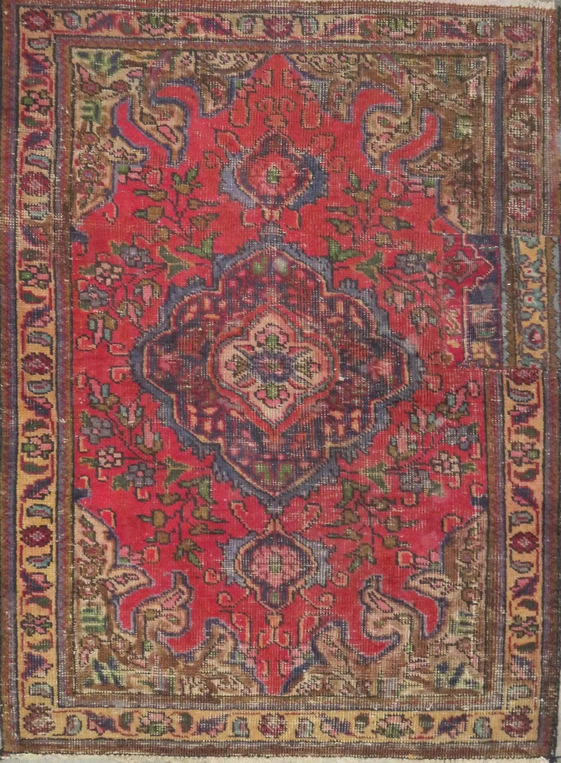 One Of The Kind Hand-Knotted Persian Wool Rug _ Luxurious Vintage Design, 4'7" x 3'3", Artisan Crafted